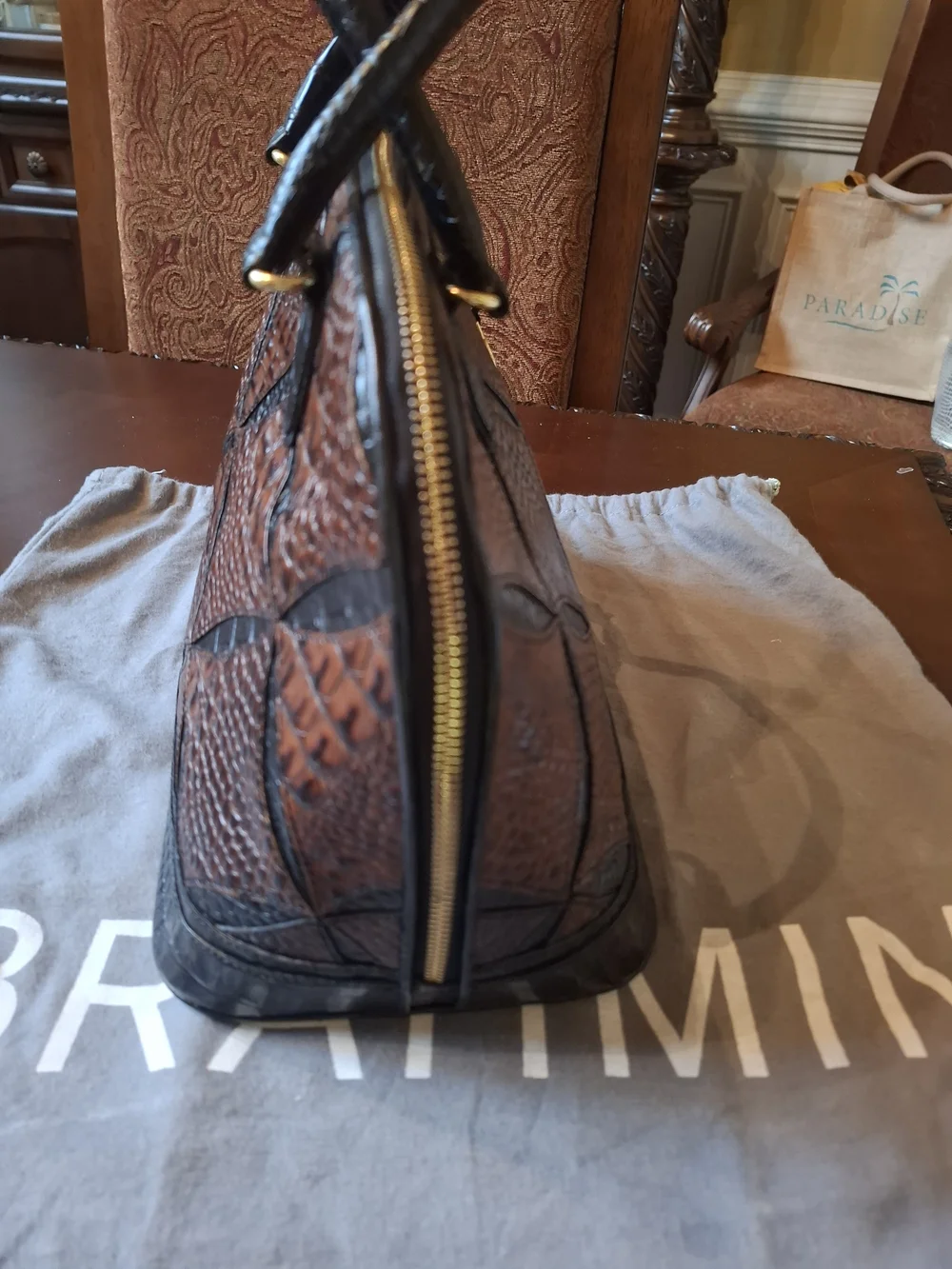 Rare Brahmin Brown & Black Croc-Embossed Satchel with Matching Wallet